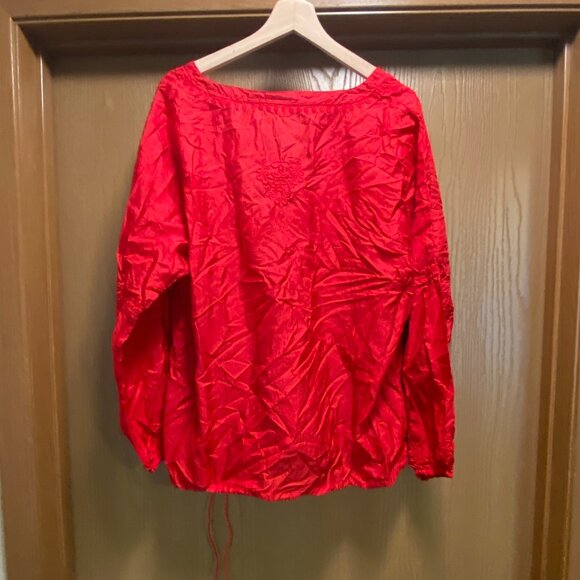 100% Silk CHICO'S Red Long Sleeve Floral Blouse Lagenlook Women Sz 3 XL - Picture 3 of 4